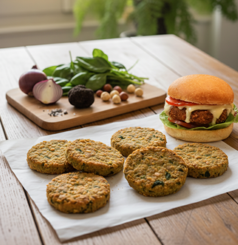Burger di Ceci con LocoMeal agli Spinaci, Nocciole e Tartufo